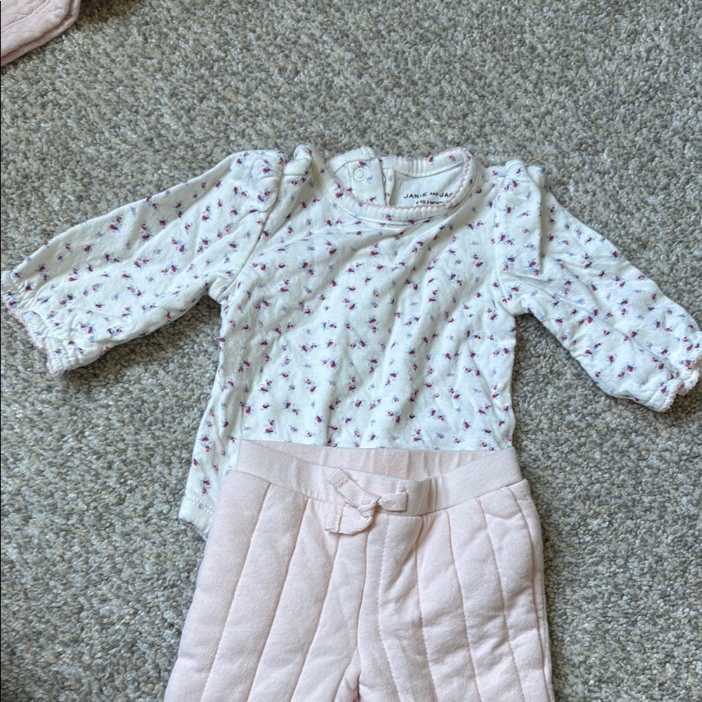 Floral Long Sleeve Baby Top and Pink Pants Set